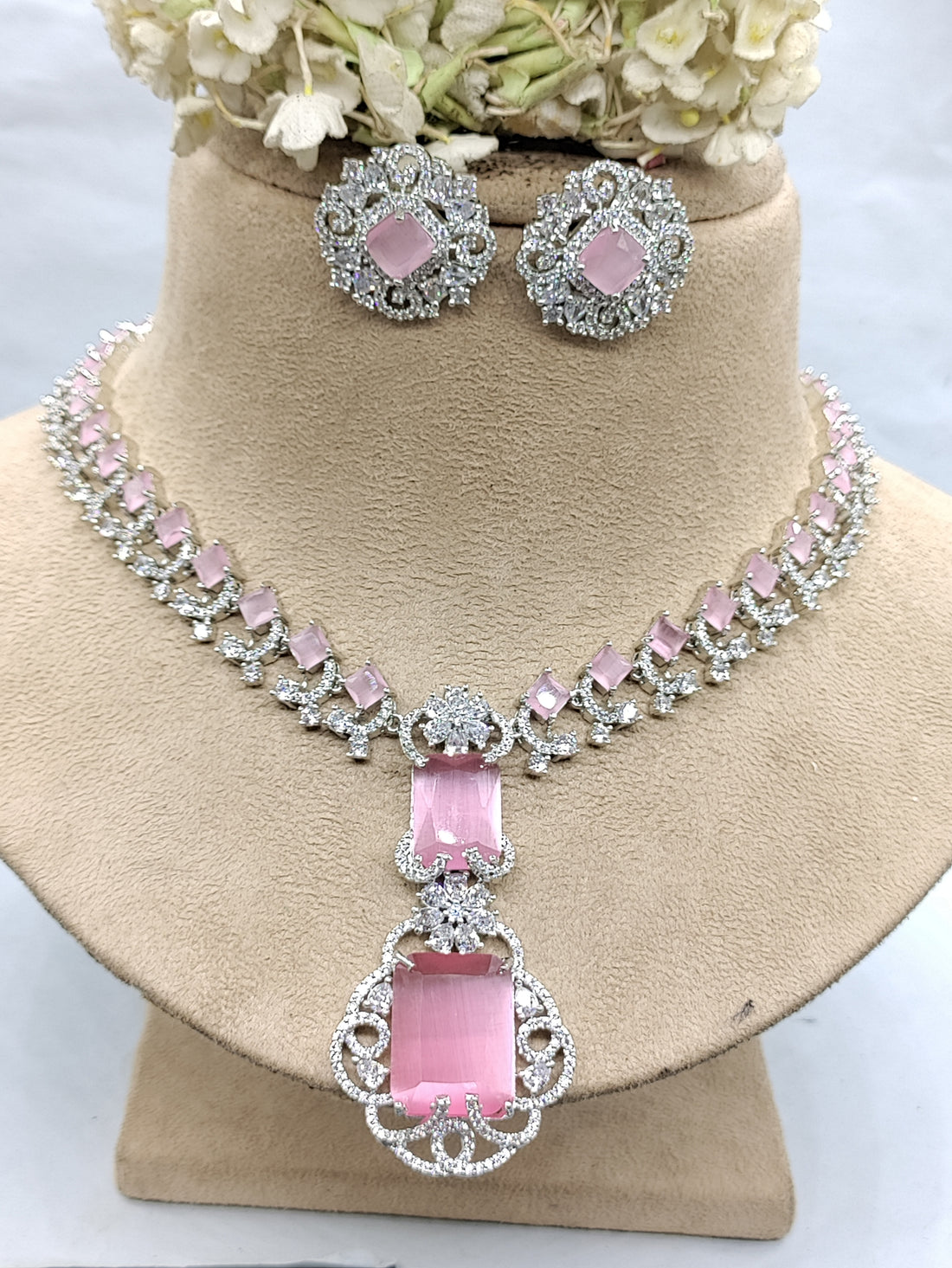 American Diamond Rodium Necklace Sku-6435 D5 rchiecreation