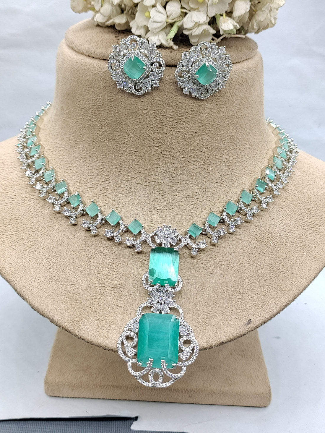 American Diamond Rodium Necklace Sku-6435 D5 rchiecreation