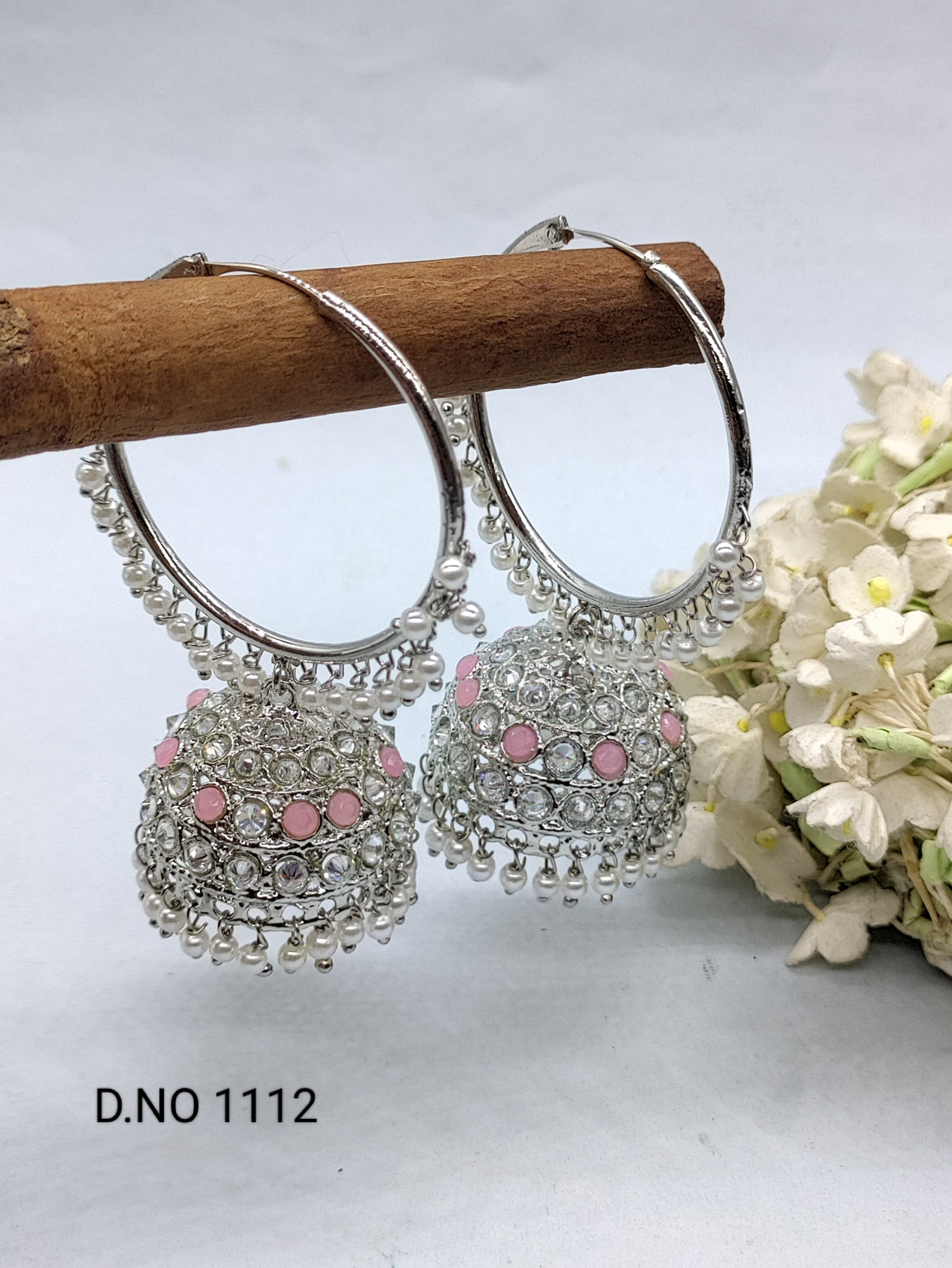 Rodium Hoop Bali Jhumki Earring Sku-1112 E3 rchiecreation