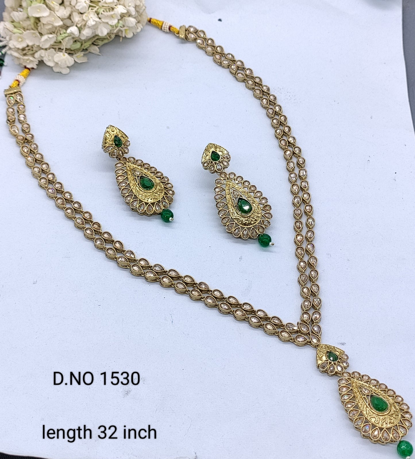 Polki long Necklace Mehandi set Sku 1530 rchiecreation