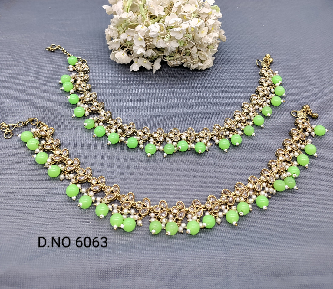 Polki payal Flexible anklet Mehandi Sku-6063 E2 rchiecreation