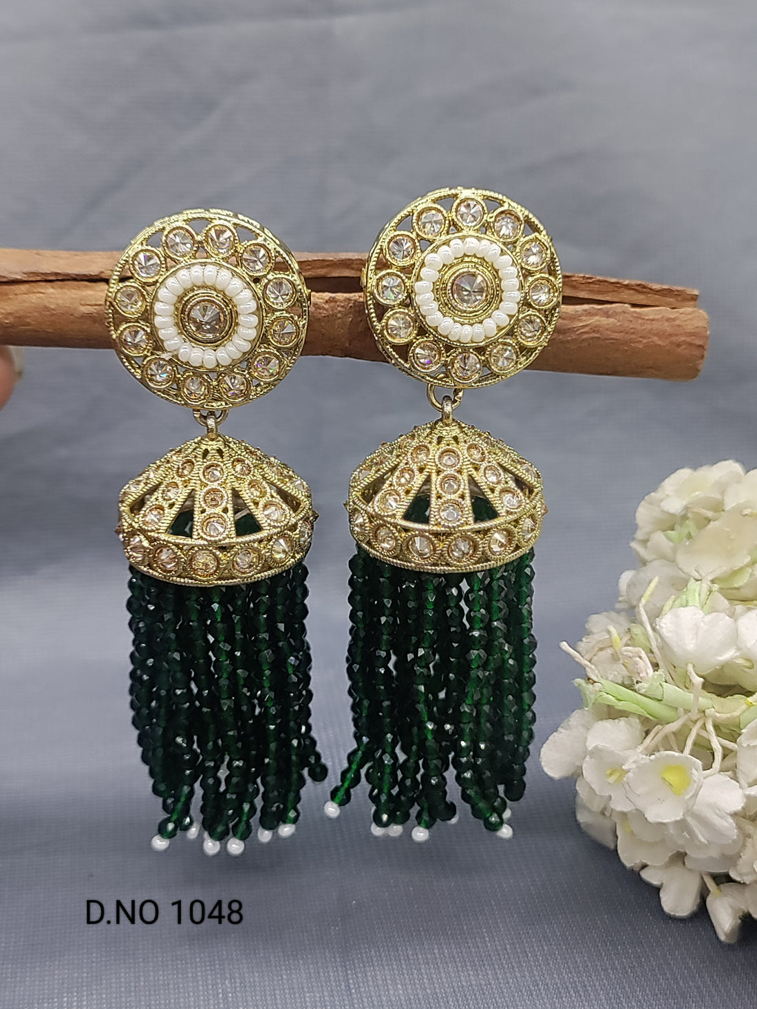 Polki Mehandi Pearl Earring Sku 1048 rchiecreation