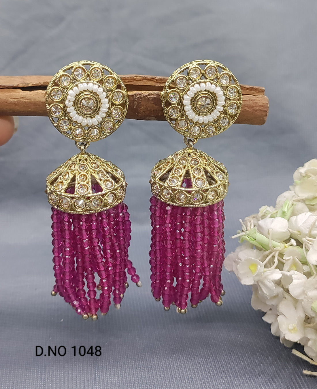 Polki Mehandi Pearl Earring Sku 1048 rchiecreation