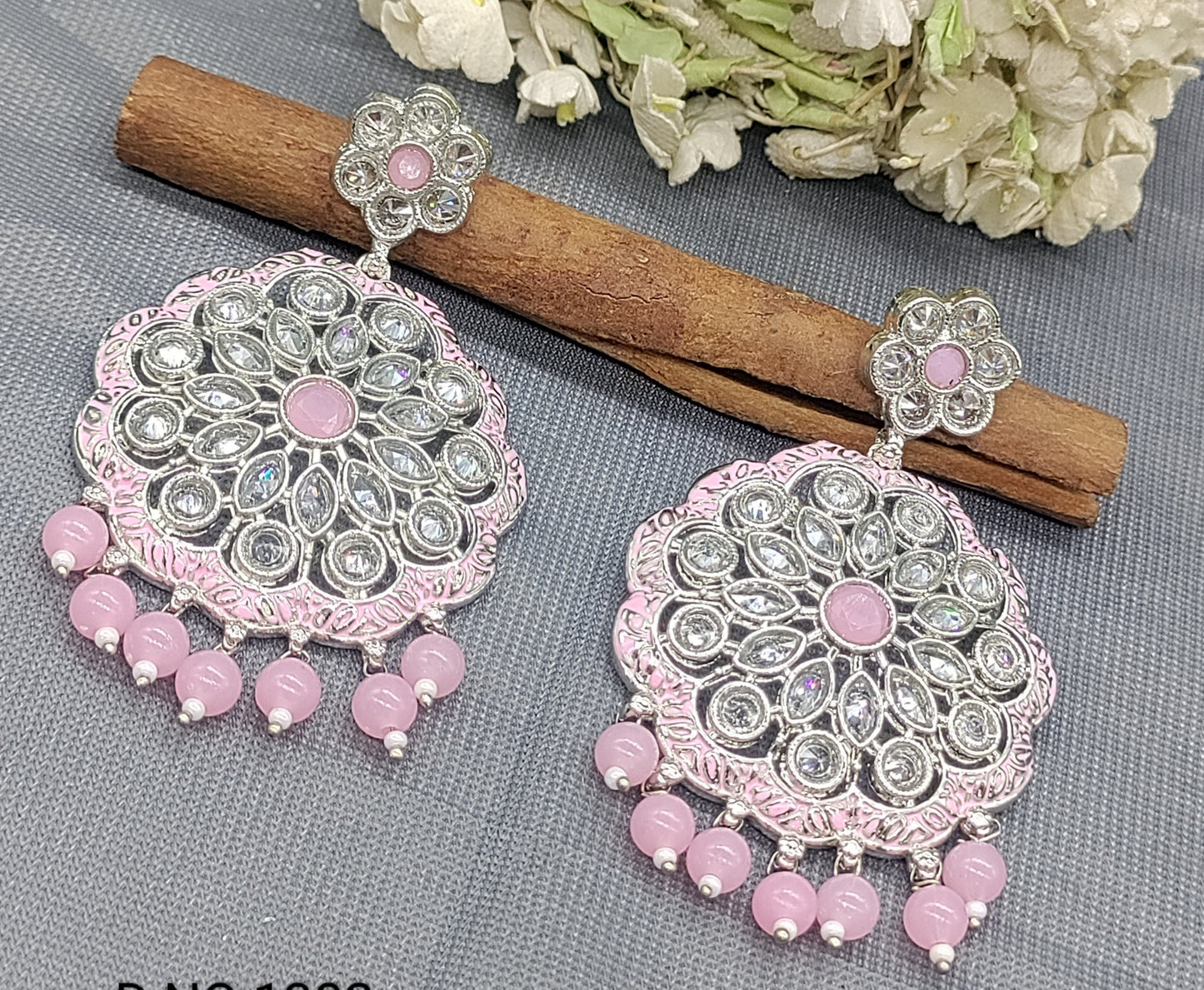 Polki Earring Rodium Sku 1382 rchiecreation