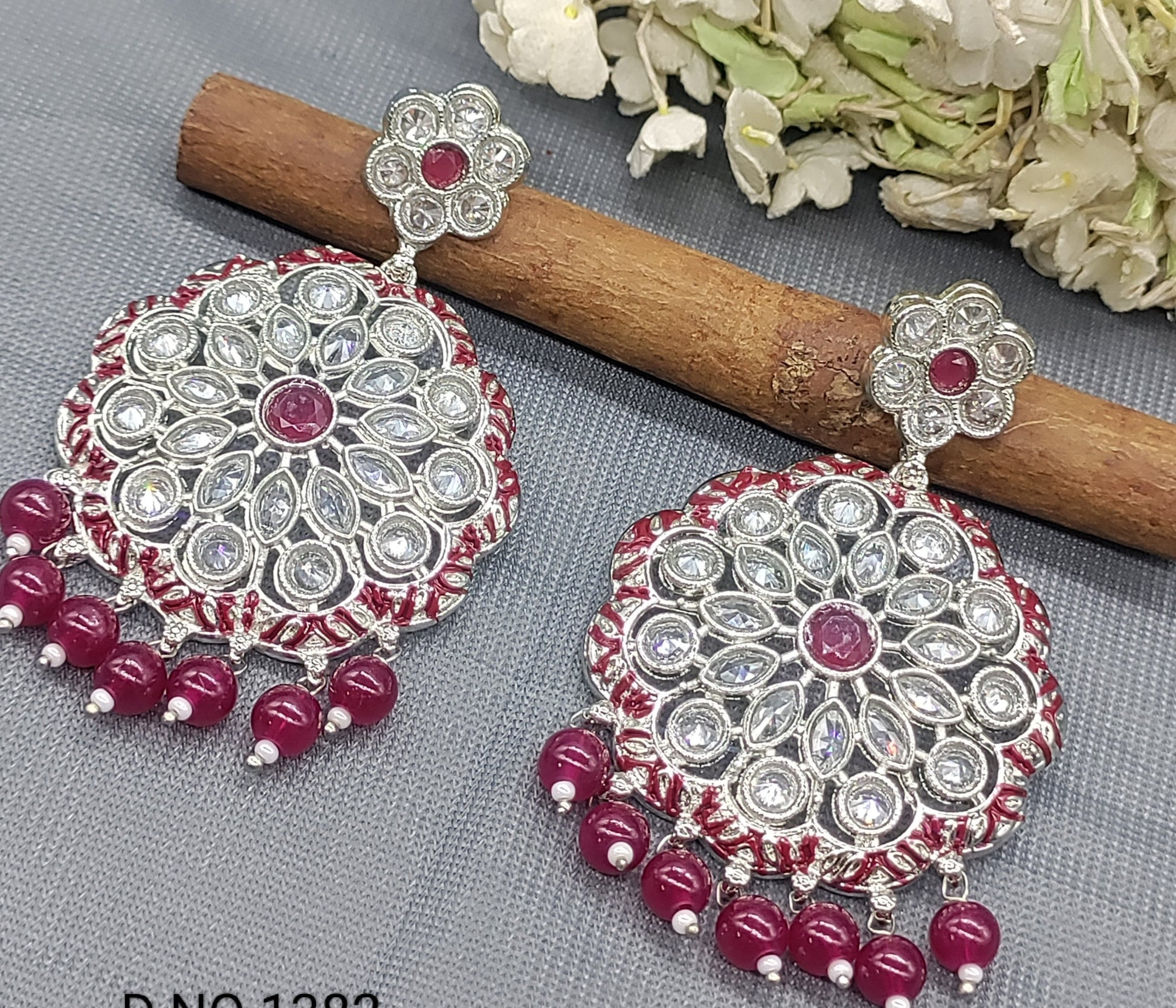 Polki Earring Rodium Sku 1382 rchiecreation