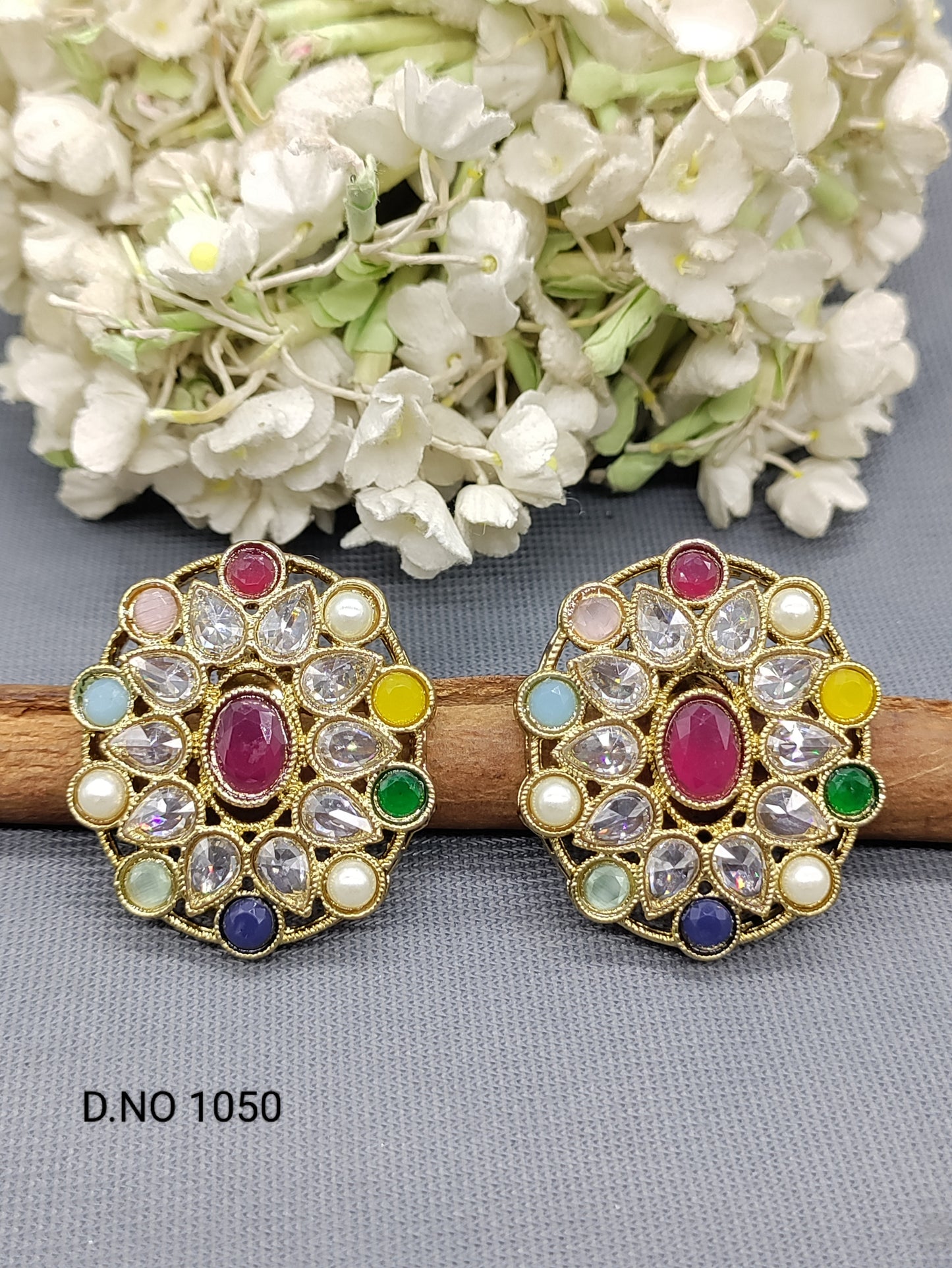 Polki Mehandi Tops Stud Earring Sku 1050 rchiecreation