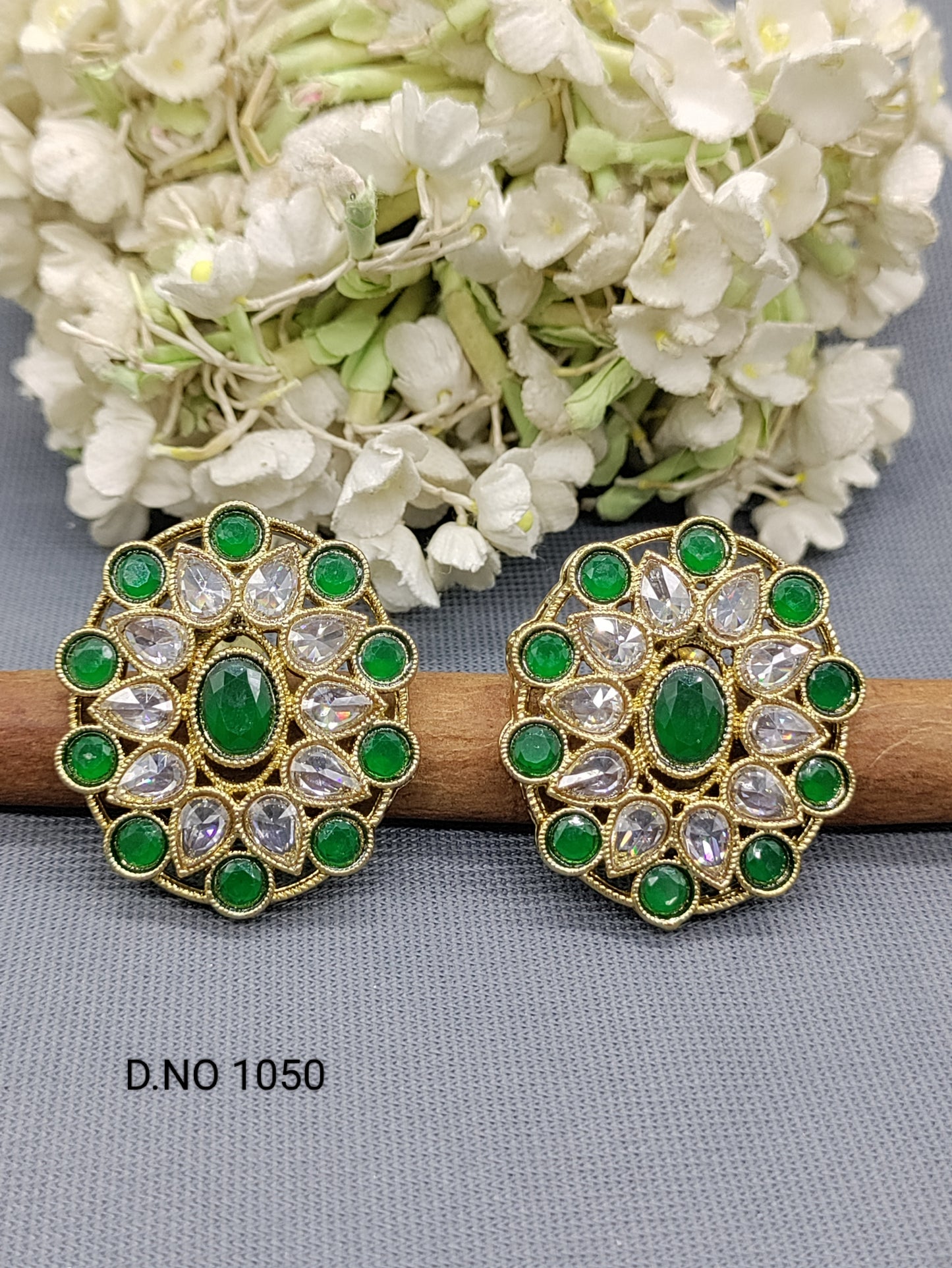 Polki Mehandi Tops Stud Earring Sku 1050 rchiecreation