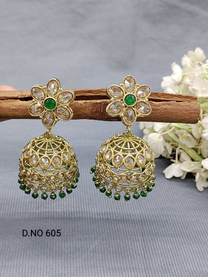 Polki Jhumki Mehndi Earring Sku-605 A4 rchiecreation