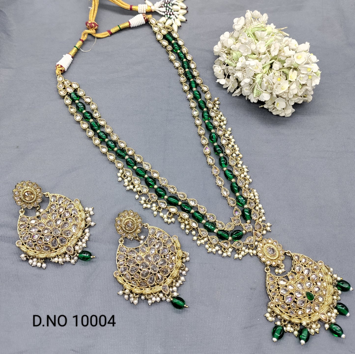 Polki Mehandi Long Necklace Set Sku 10004 rchiecreation