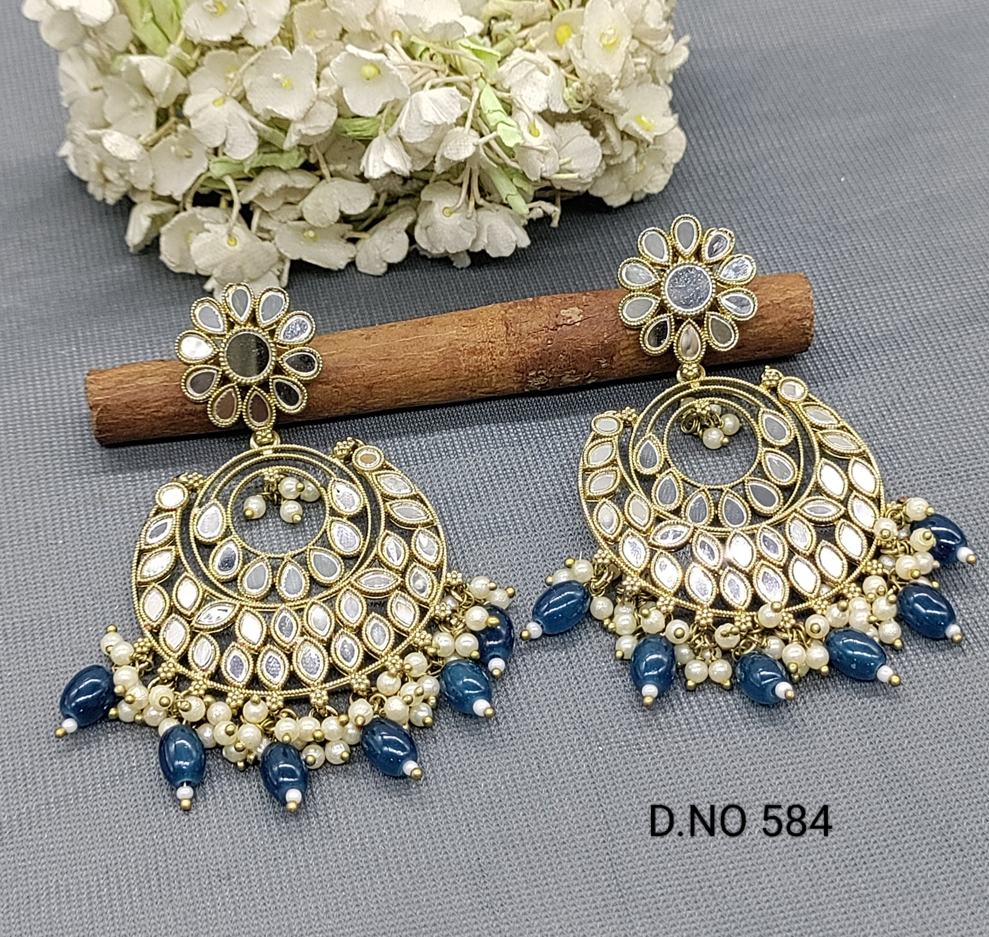 Kundan Mehandi Earring Sku 584 rchiecreation