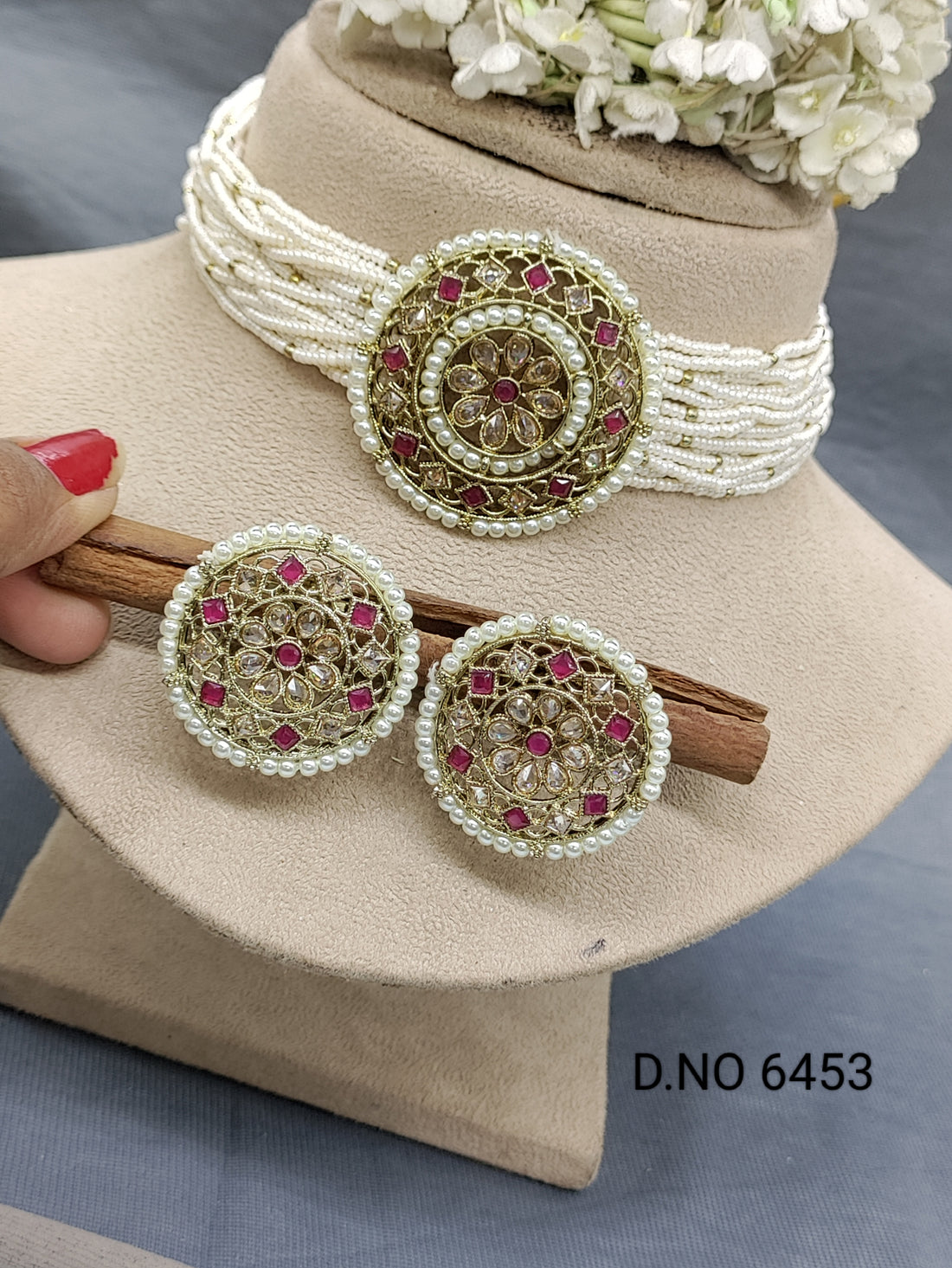 Polki Mehandi Choker Necklace Set Sku 6453 rchiecreation