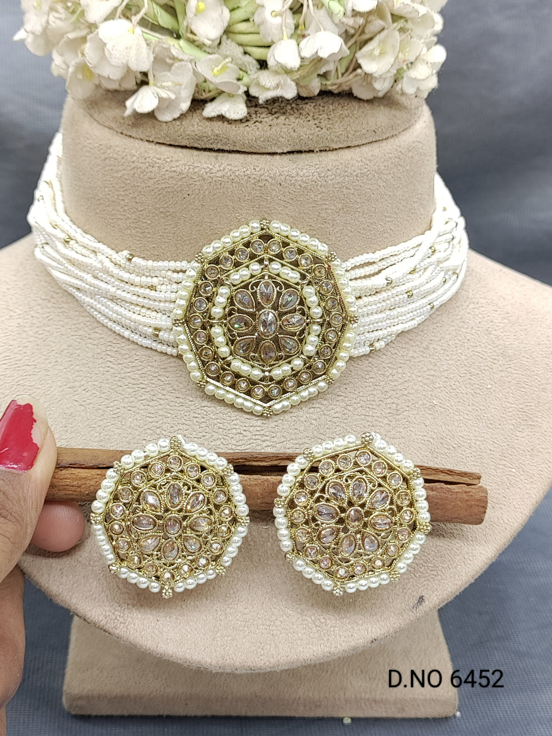 Polki Mehandi Choker Necklace Set Sku 6452 rchiecreation