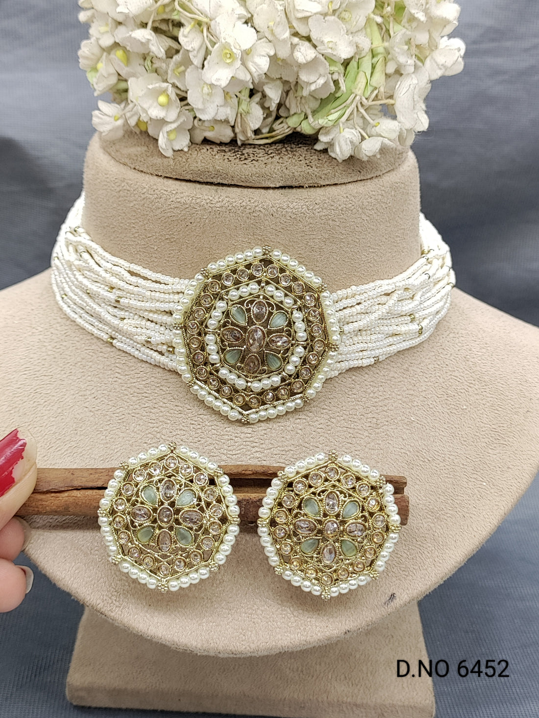 Polki Mehandi Choker Necklace Set Sku 6452 rchiecreation