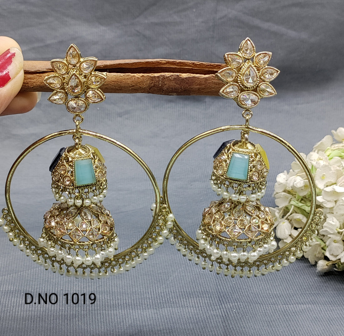 Polki Mehandi Hoop Bali Earring Sku 1019 rchiecreation