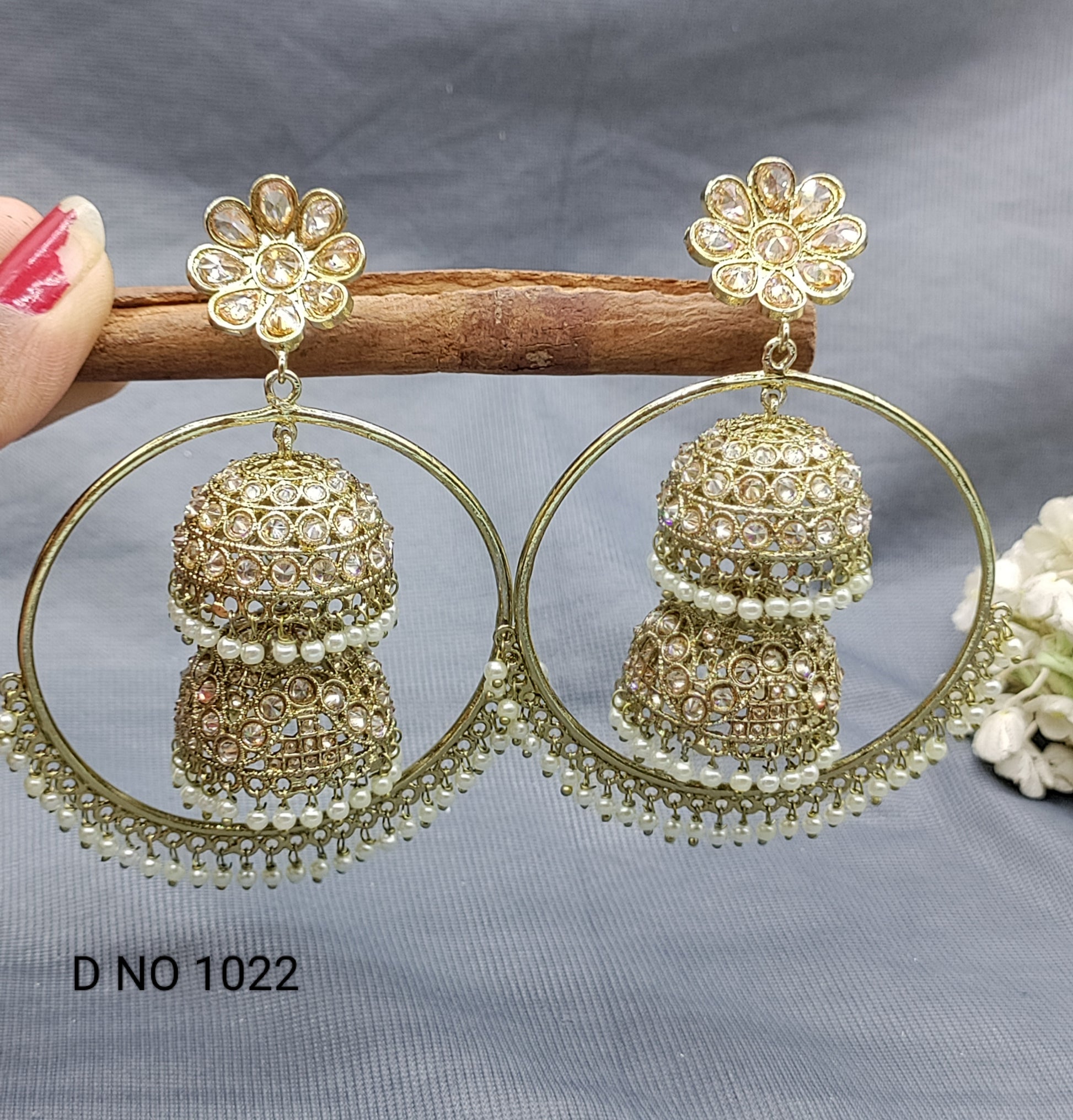 Polki Mehandi Hoop Bali Earring Sku 2022 rchiecreation