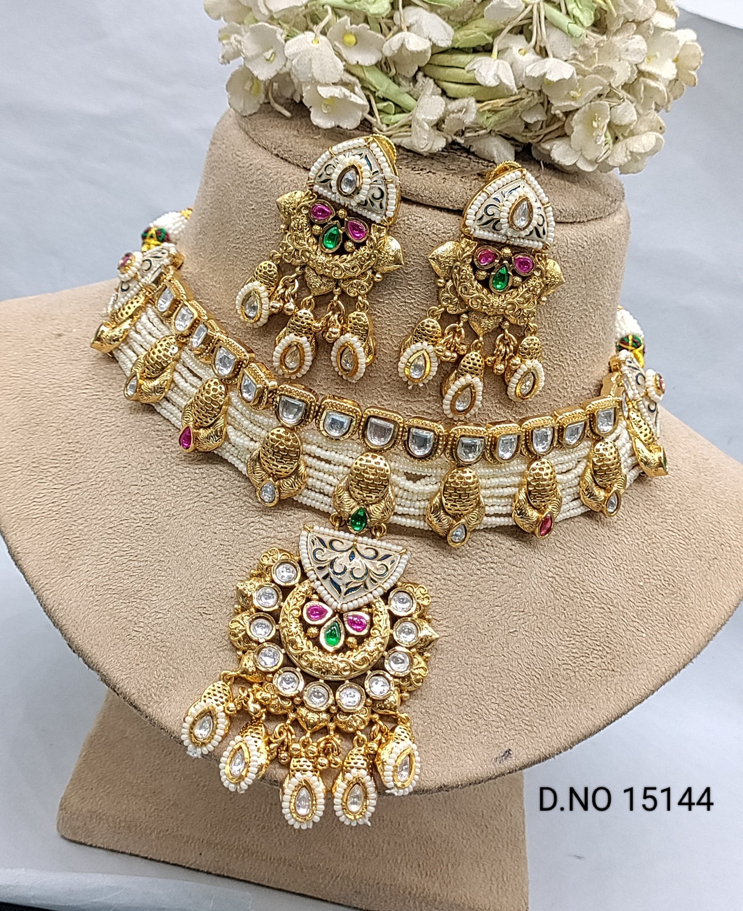 Antique Golden Necklace Set Sku 15144 rchiecreation