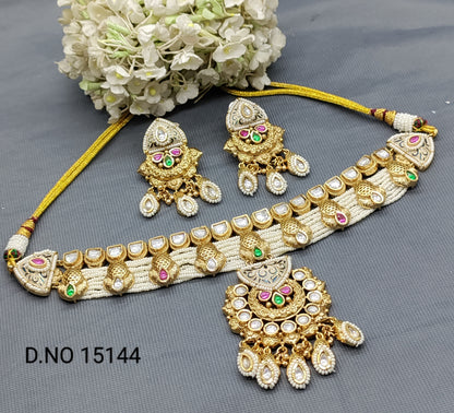 Antique Golden Necklace Set Sku 15144 rchiecreation