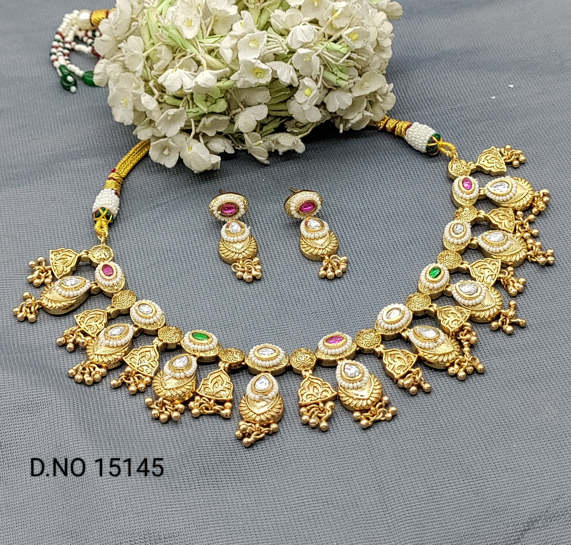 Antique Golden Necklace Set Sku 15145 rchiecreation