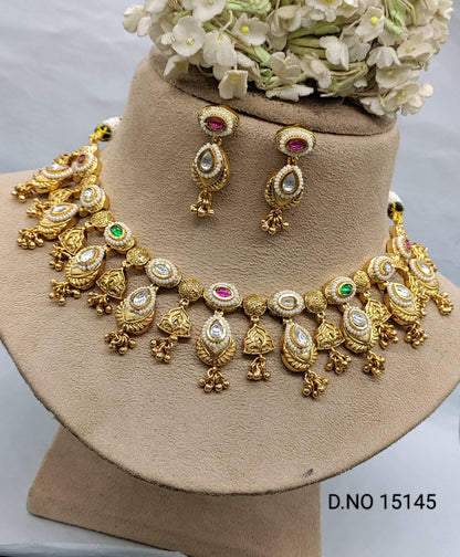 Antique Golden Necklace Set Sku 15145 rchiecreation