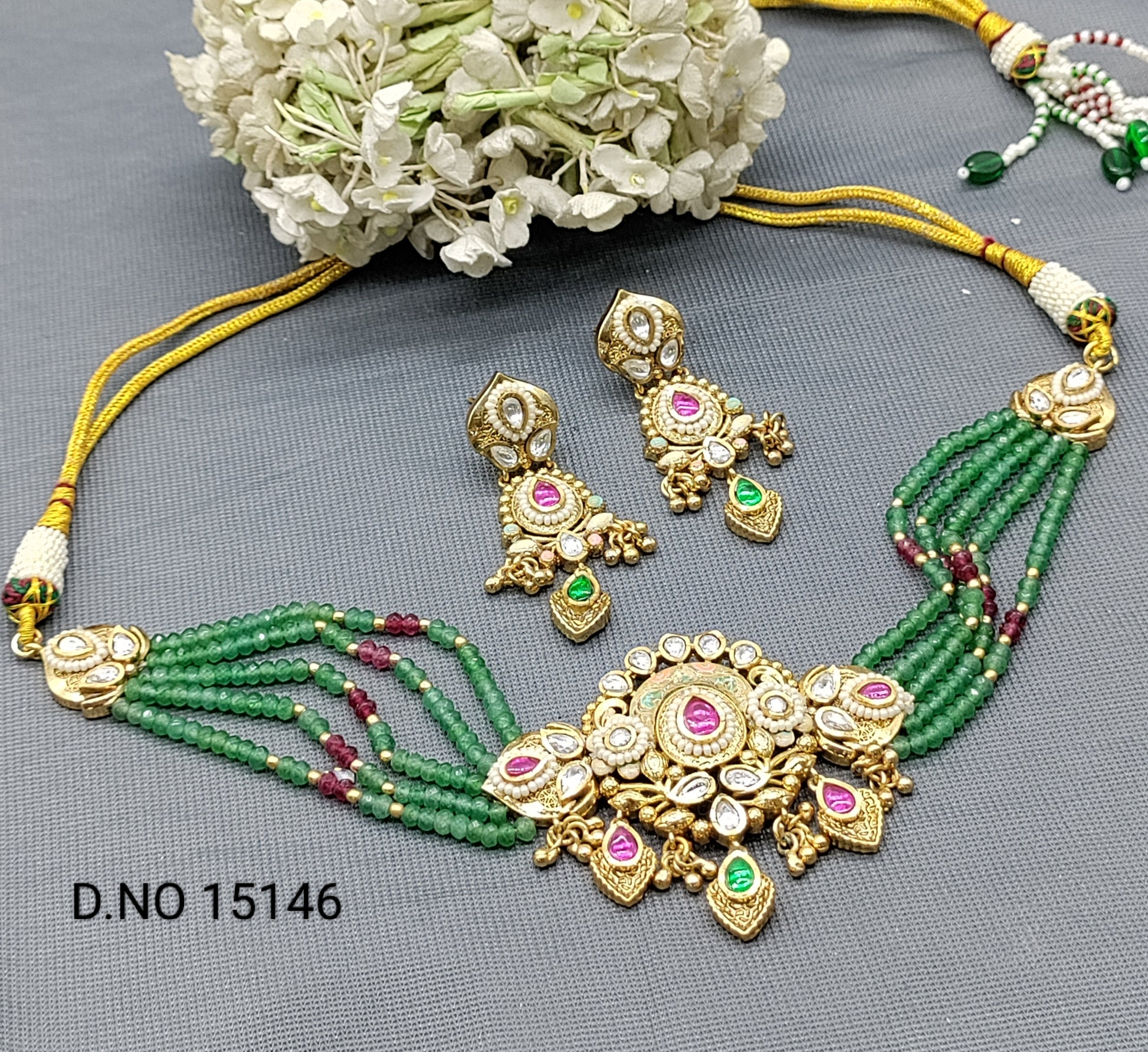 Antique Golden Necklace Set Sku 15146 rchiecreation