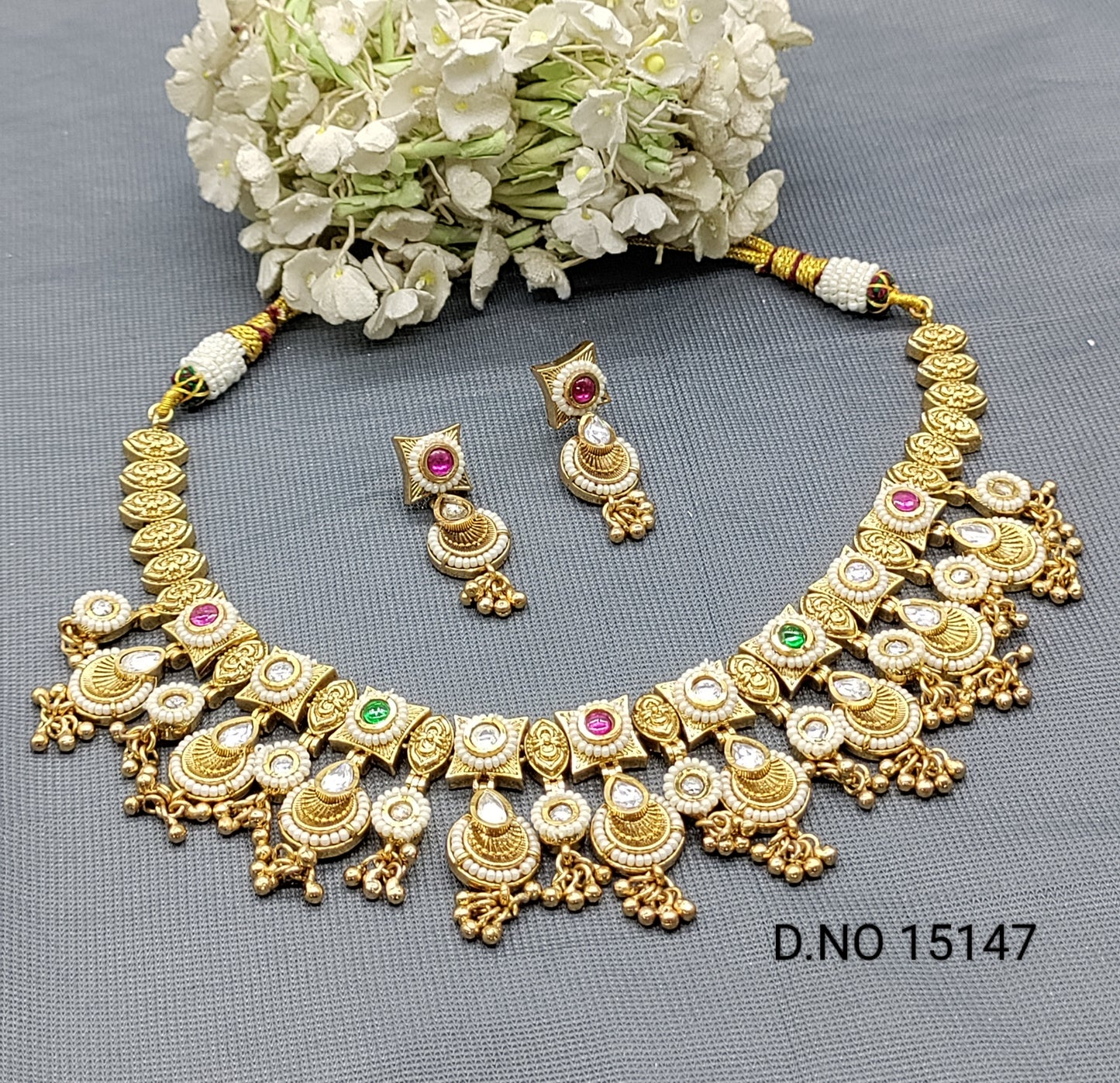 Antique Golden Necklace Set Sku 15147 rchiecreation