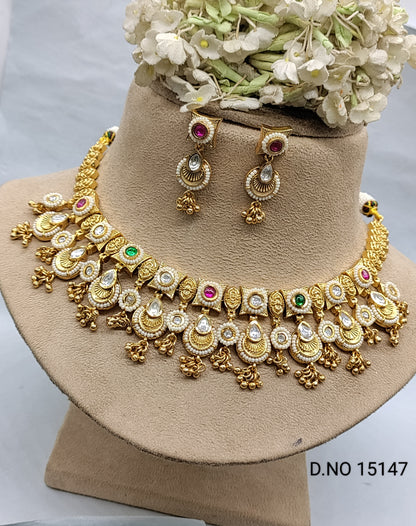 Antique Golden Necklace Set Sku 15147 rchiecreation