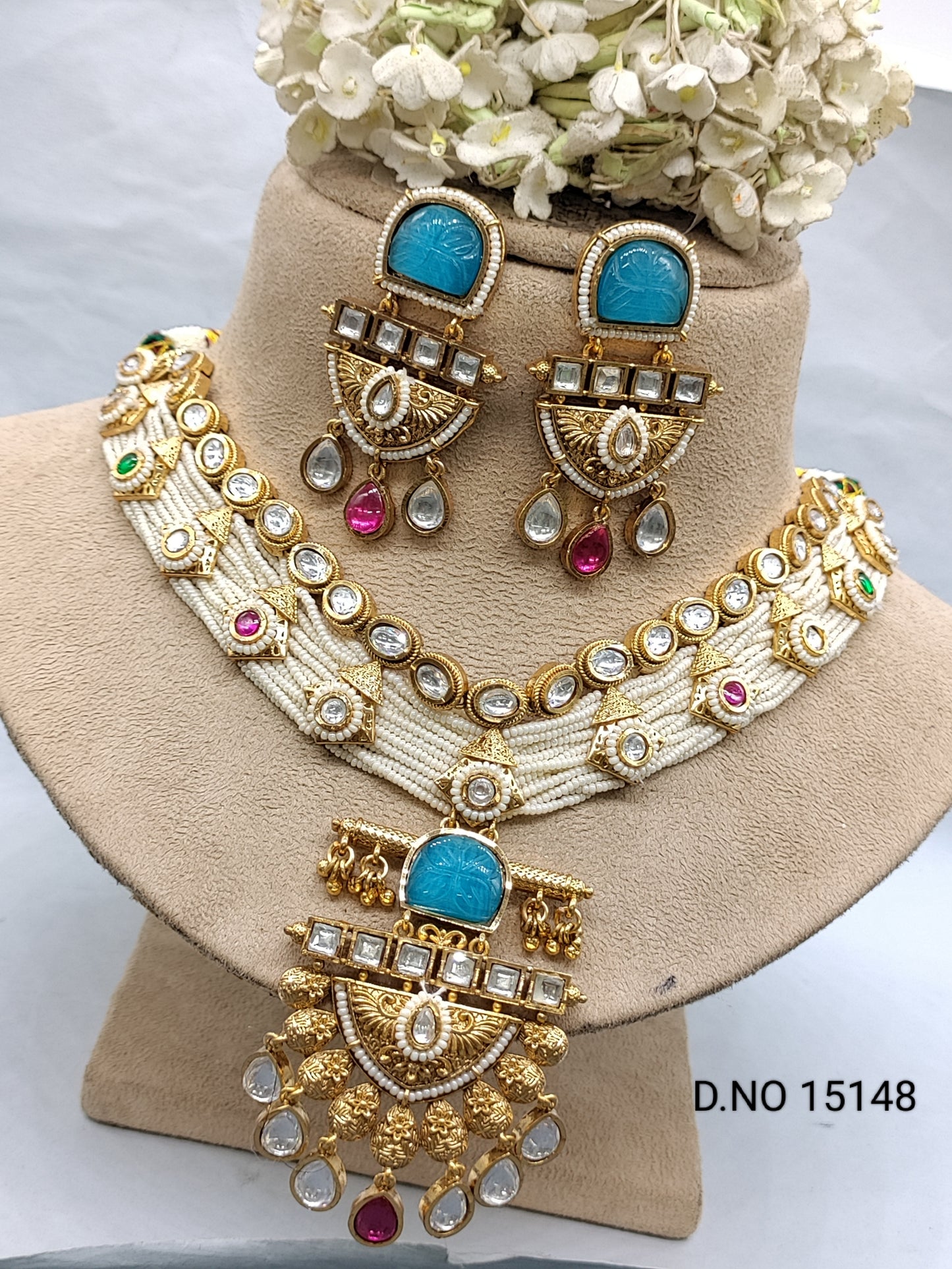 Antique Golden Necklace Set Sku 15148 rchiecreation