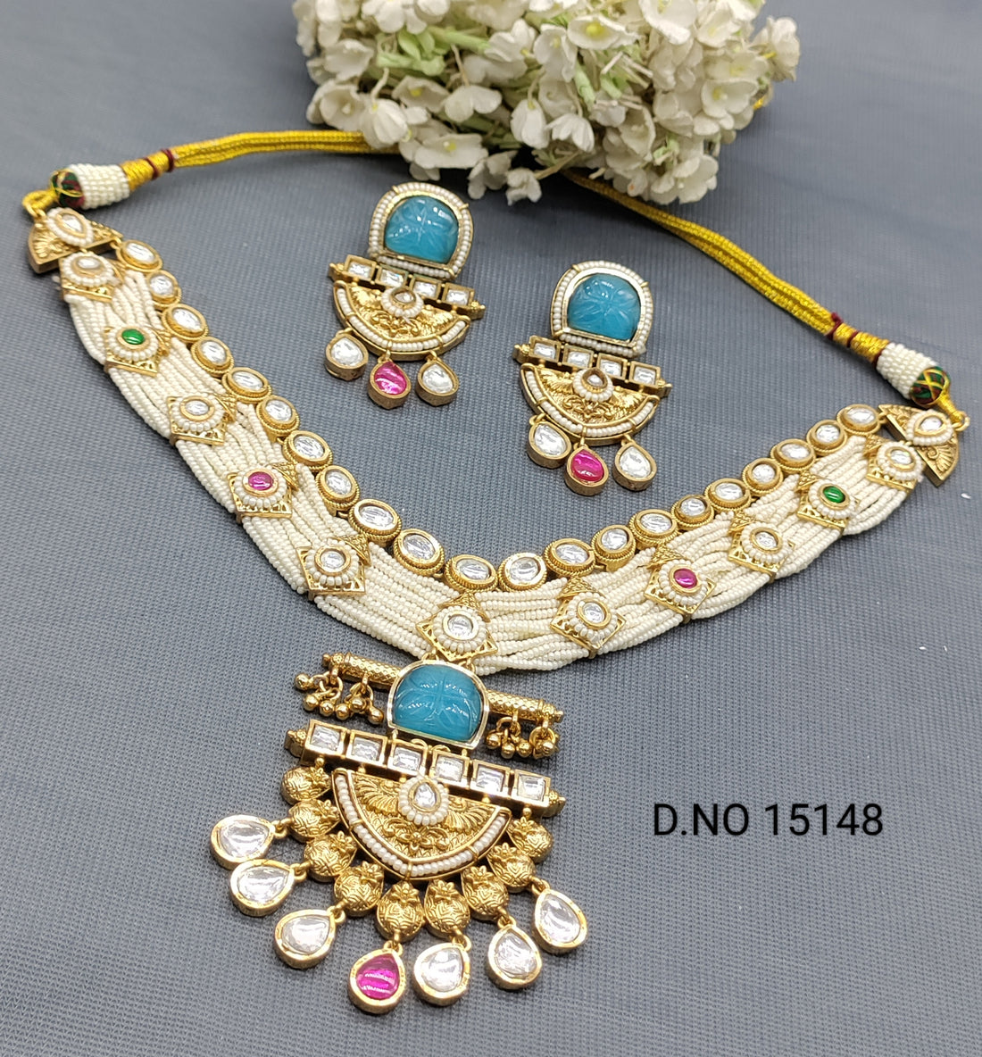 Antique Golden Necklace Set Sku 15148 rchiecreation