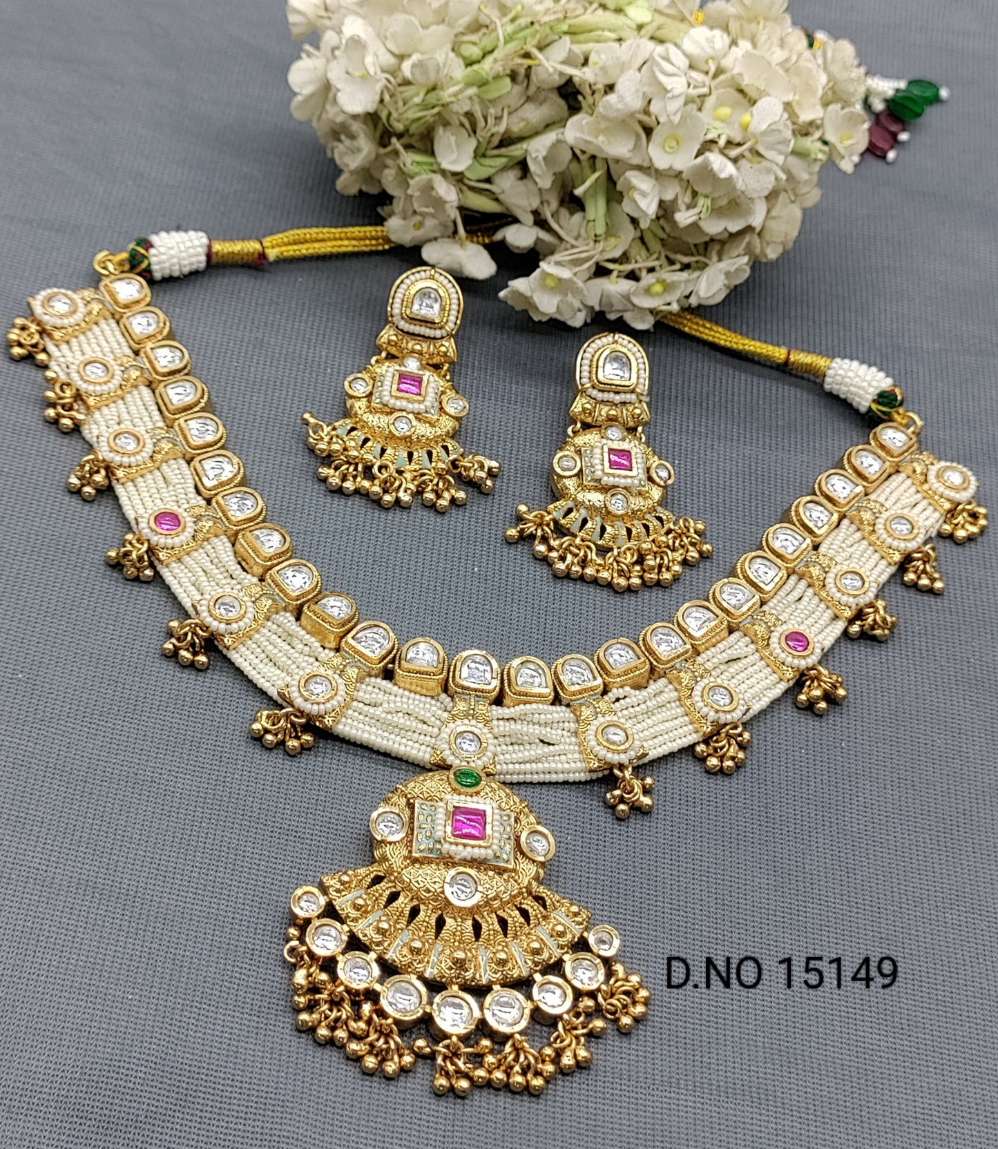 Antique Golden Necklace Set Sku 15149 rchiecreation