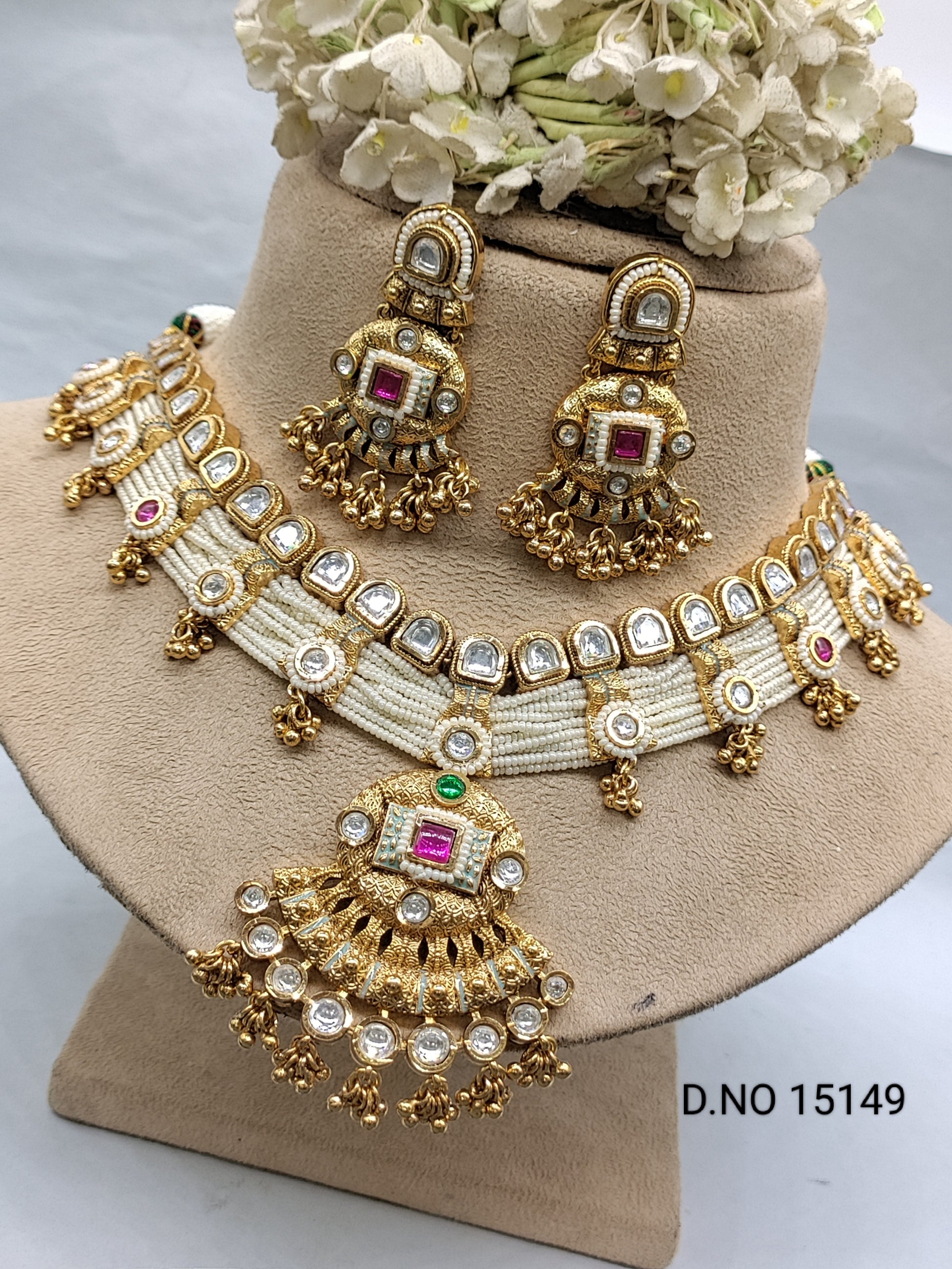 Antique Golden Necklace Set Sku 15149 rchiecreation