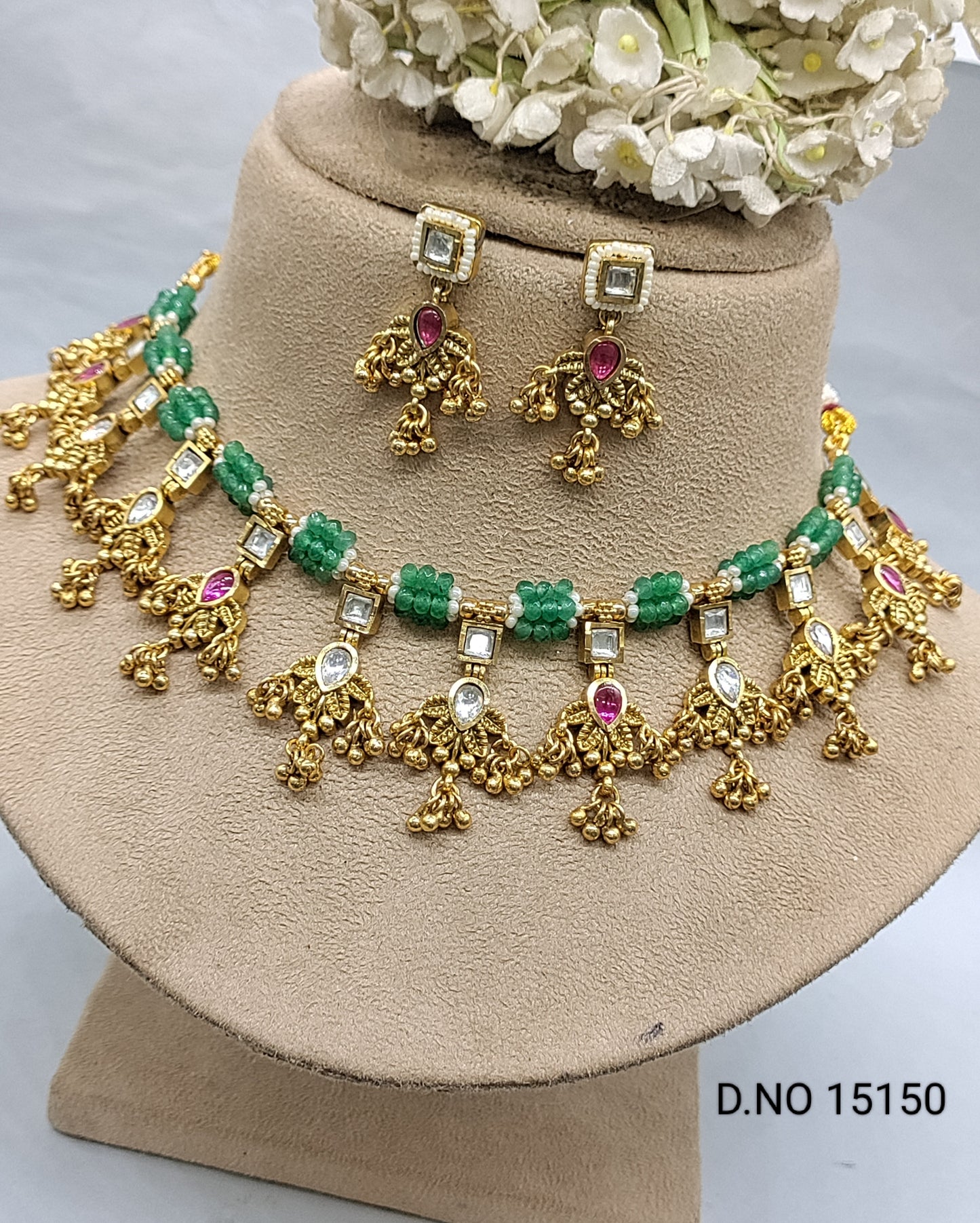 Antique Golden Necklace Set Sku 15150 rchiecreation