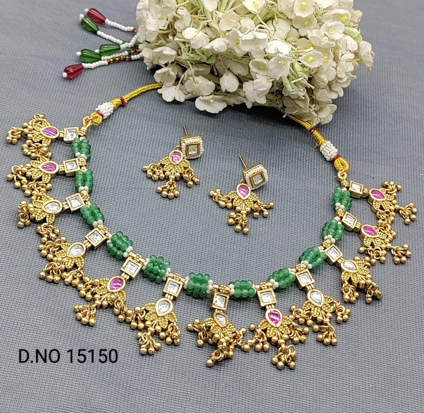 Antique Golden Necklace Set Sku 15150 rchiecreation