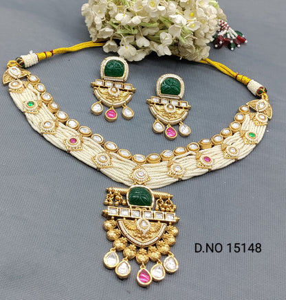 Antique Golden Necklace Set Sku 15148 rchiecreation