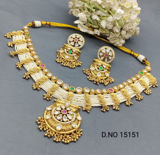 Antique Golden Necklace Set Sku 15151 rchiecreation