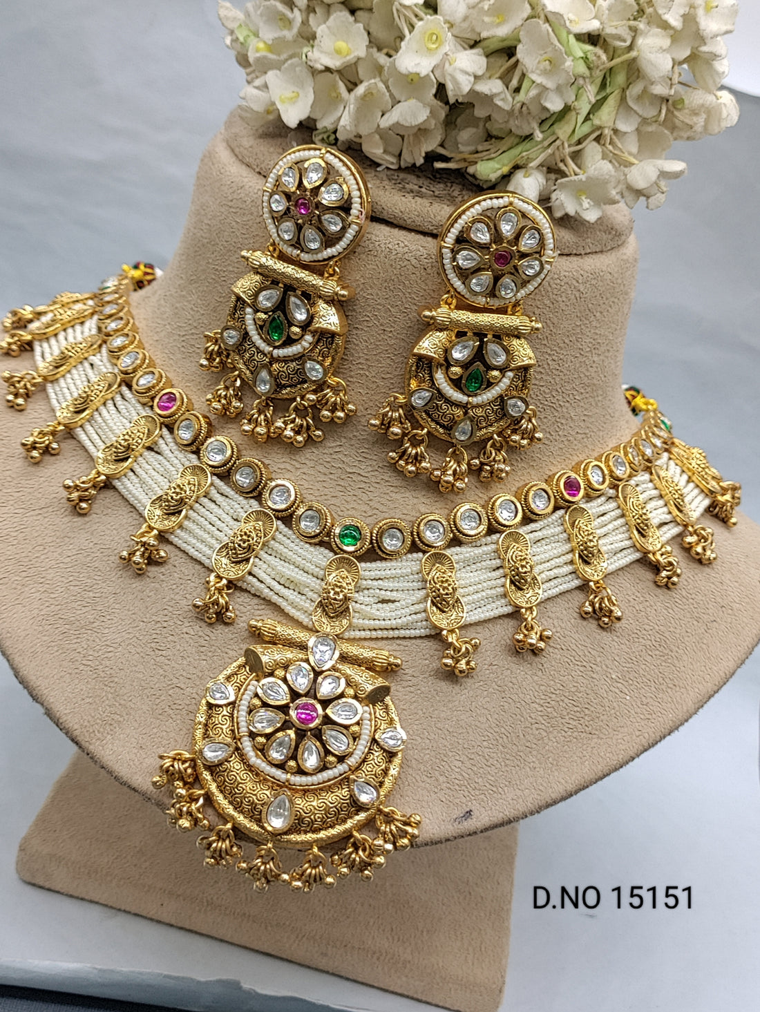 Antique Golden Necklace Set Sku 15151 rchiecreation