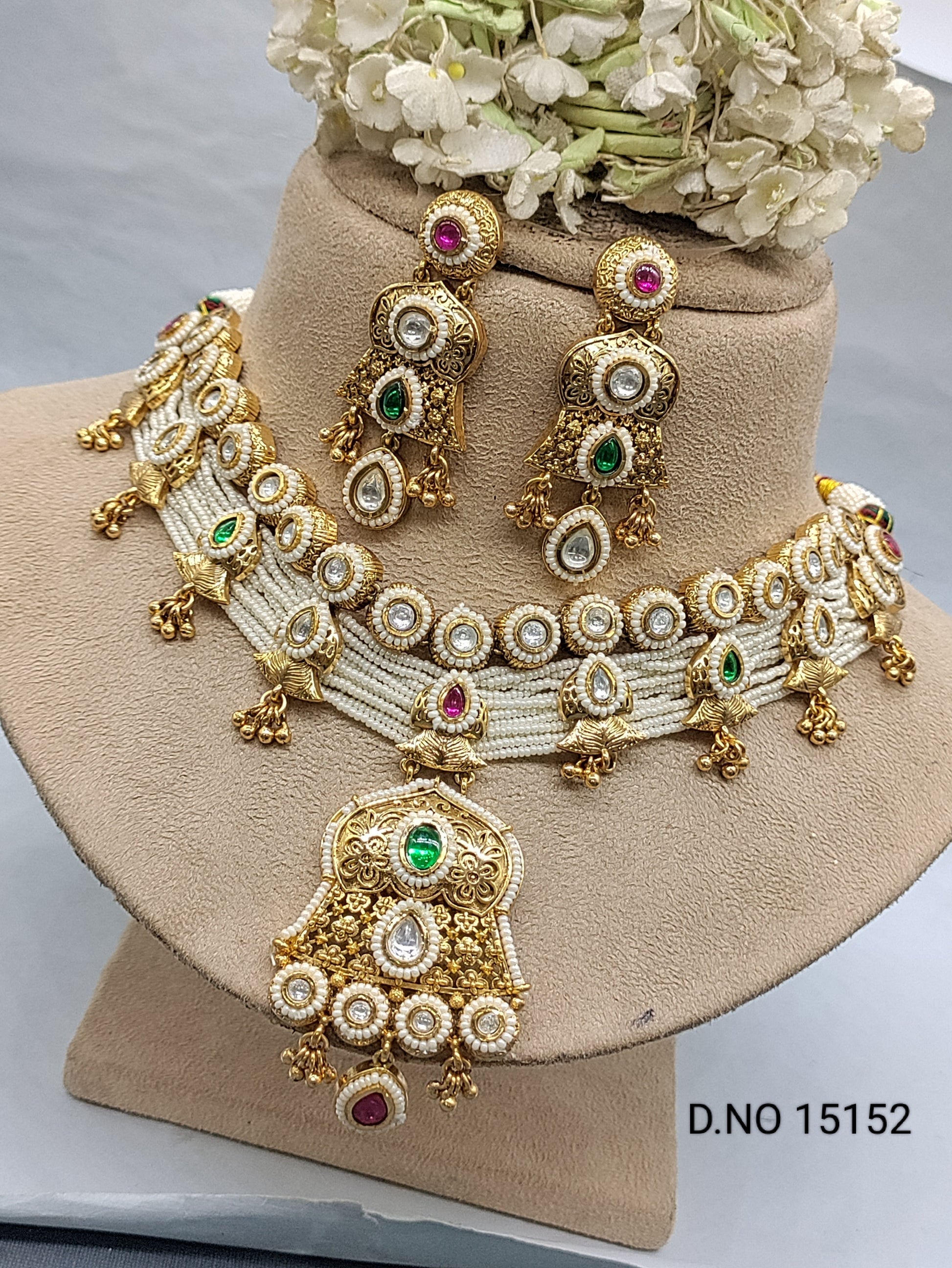 Antique Golden Necklace Set Sku 15152 rchiecreation