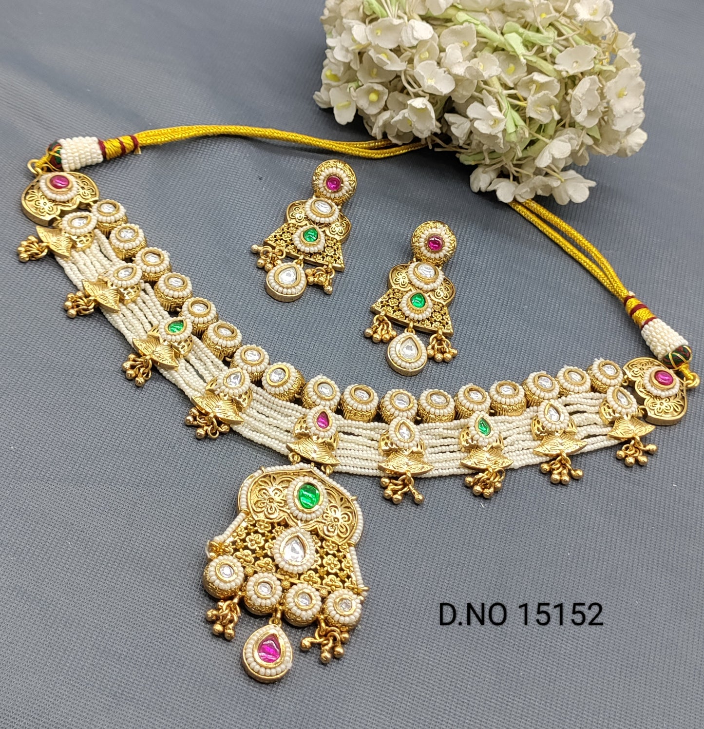 Antique Golden Necklace Set Sku 15152 rchiecreation