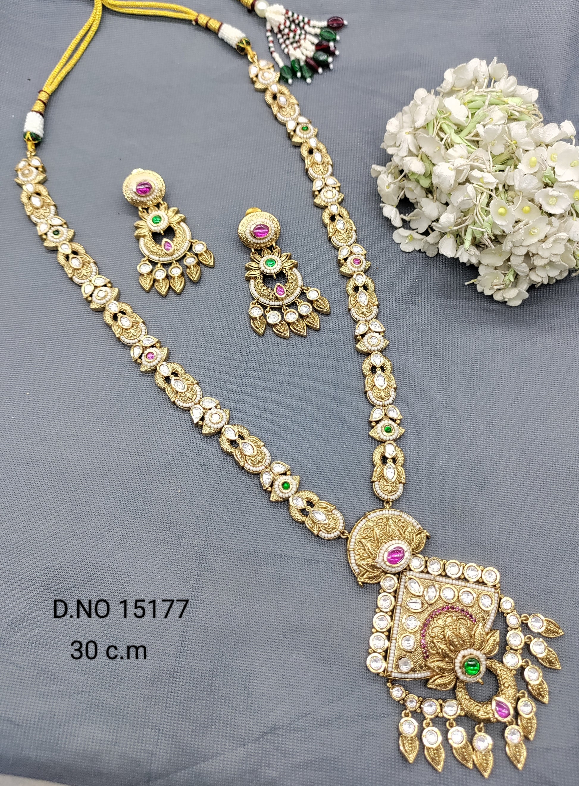 Antique Golden long Necklace Set Sku 15177 rchiecreation