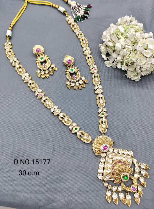 Antique Golden long Necklace Set Sku 15177 rchiecreation