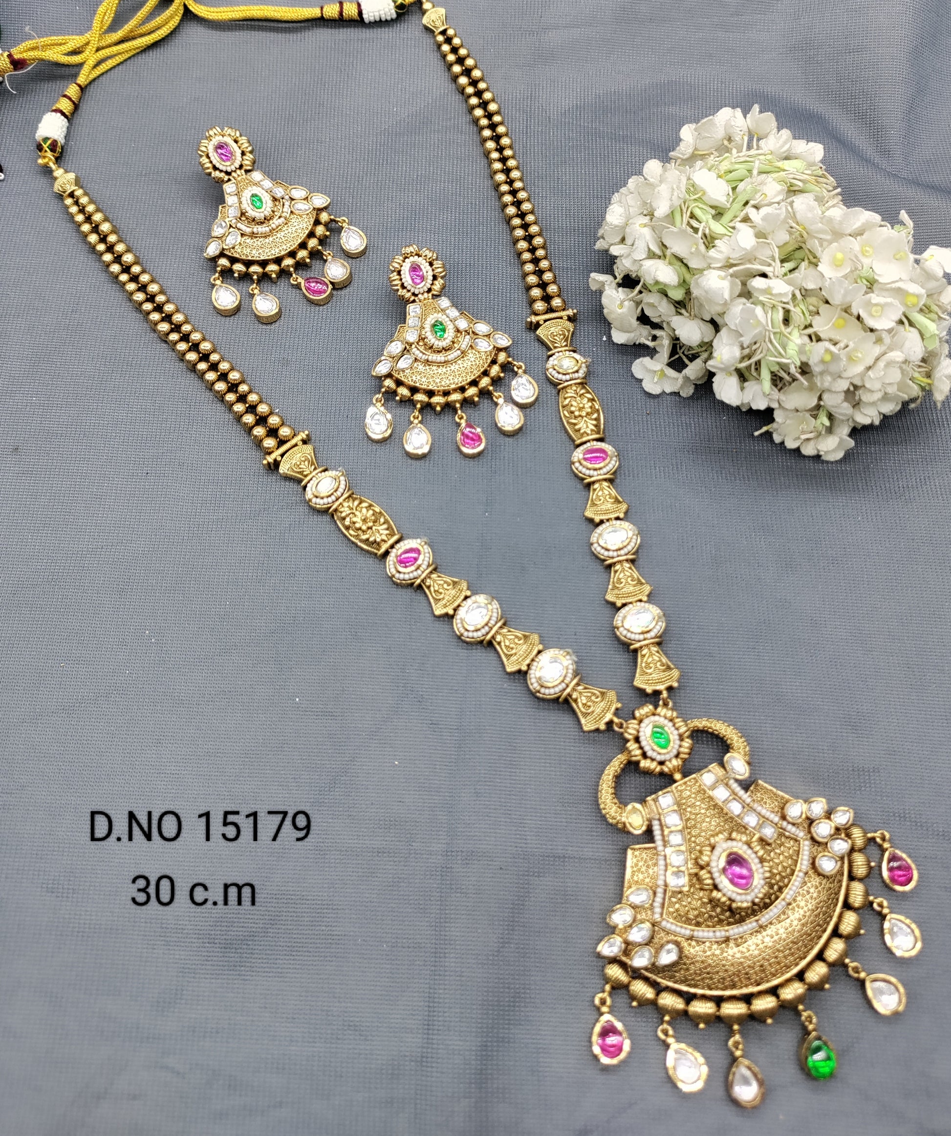 Antique Golden Long Necklace Set Sku 15179 rchiecreation