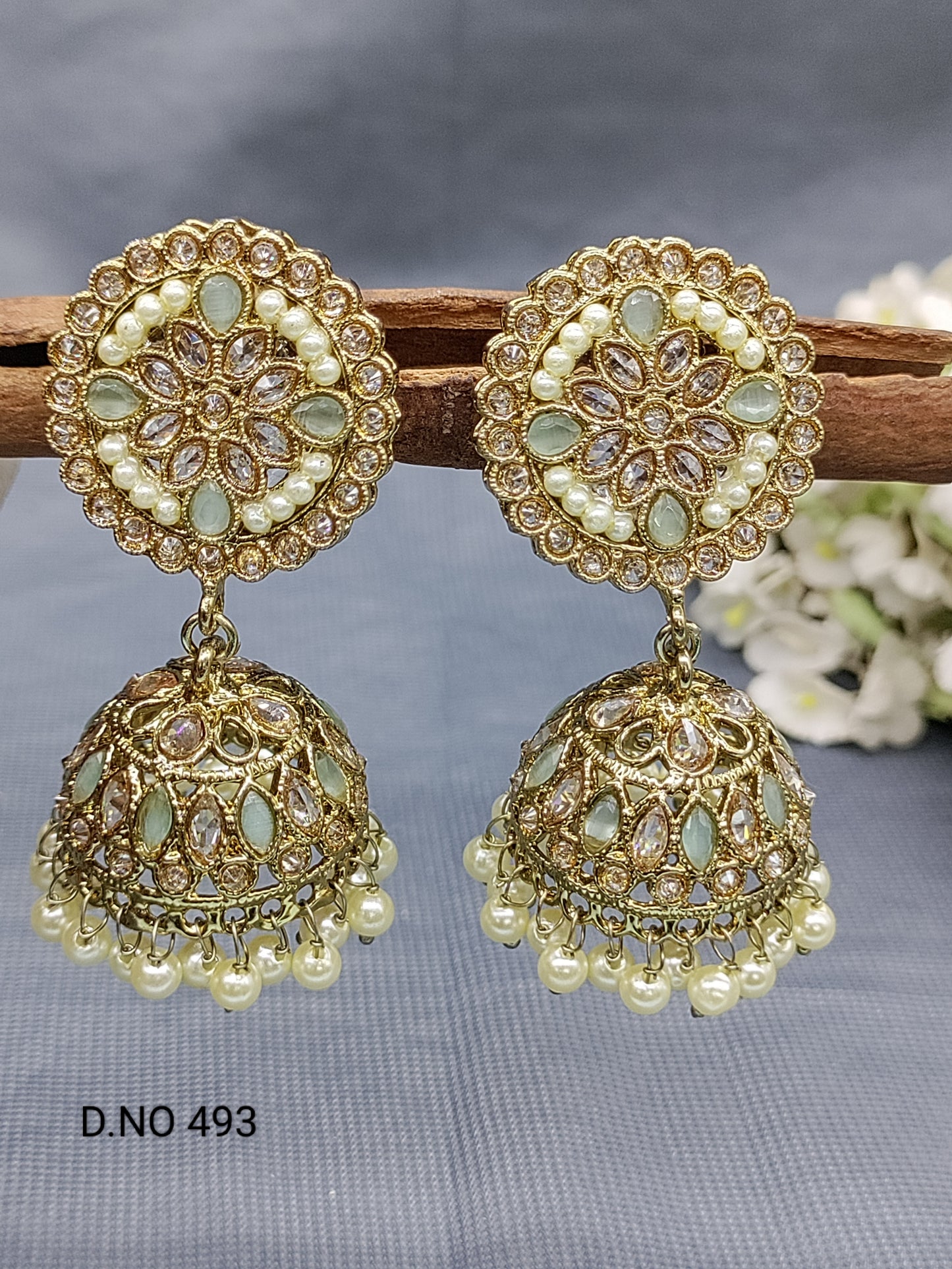 Polki Mehandi Jhumki Earring Sku 493 rchiecreation