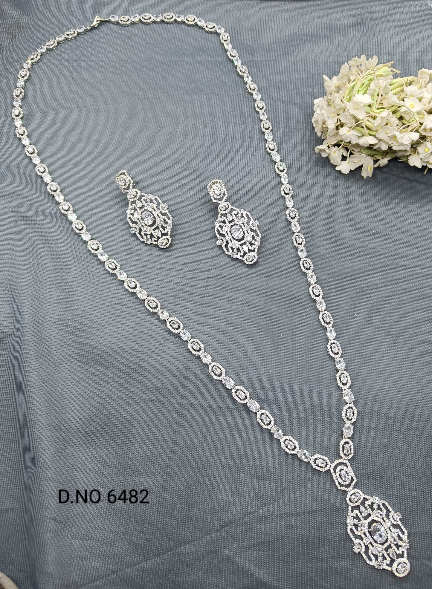 Cz Ad Long Necklace Rodium Sku 6482 rchiecreation