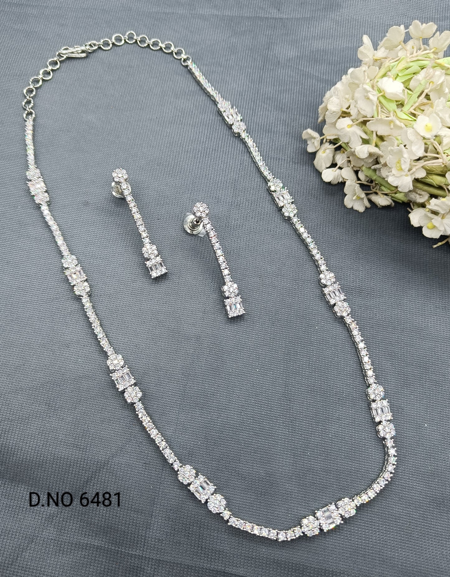 Cz Ad Long Necklace Rodium Sku 6481 rchiecreation