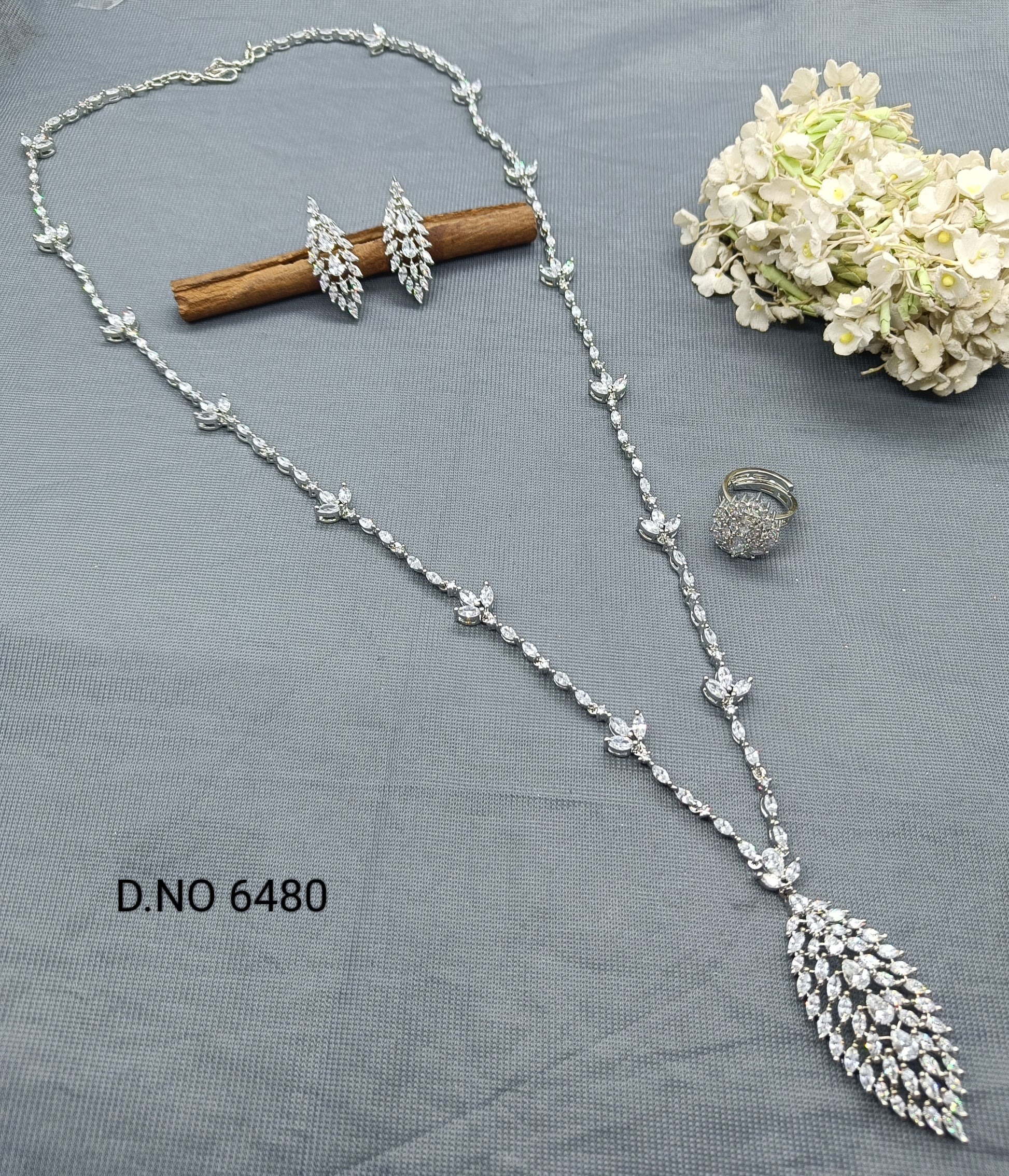 Cz Ad Long Necklace Rodium Sku 6480 rchiecreation