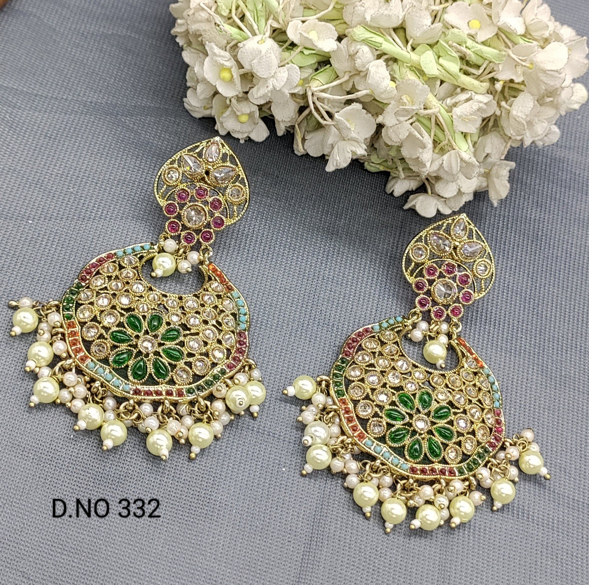 Polki Earring Mehndi Sku 332 A1 rchiecreation