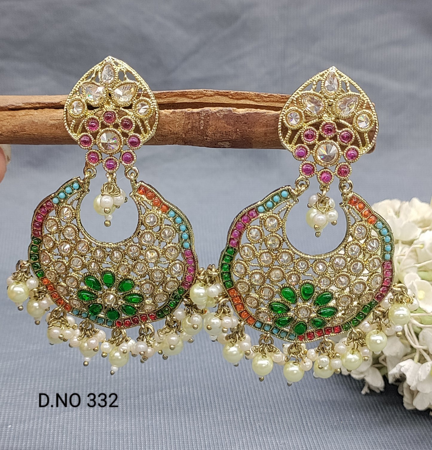 Polki Earring Mehndi Sku 332 A1 rchiecreation