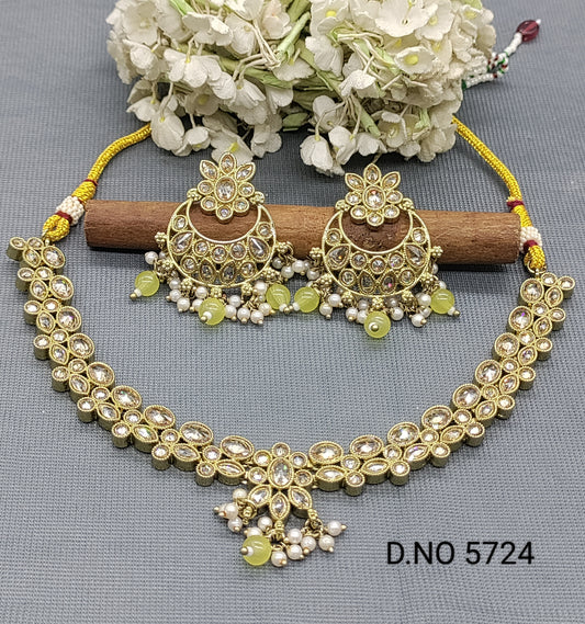 Polki Mehandi Necklace Set Sku 5724 rchiecreation