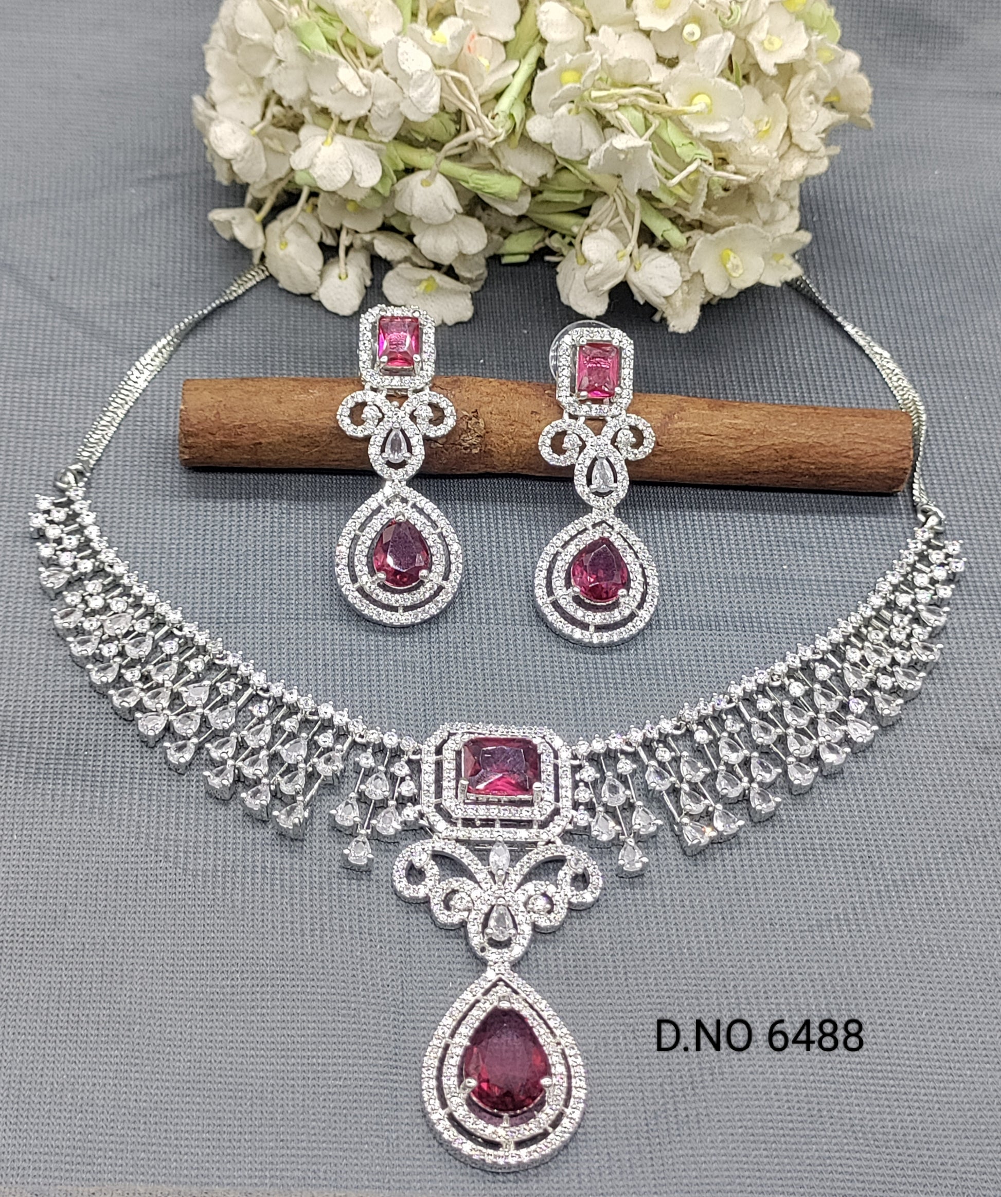 Cz Ad Rodium Necklace Set Sku 6488 rchiecreation