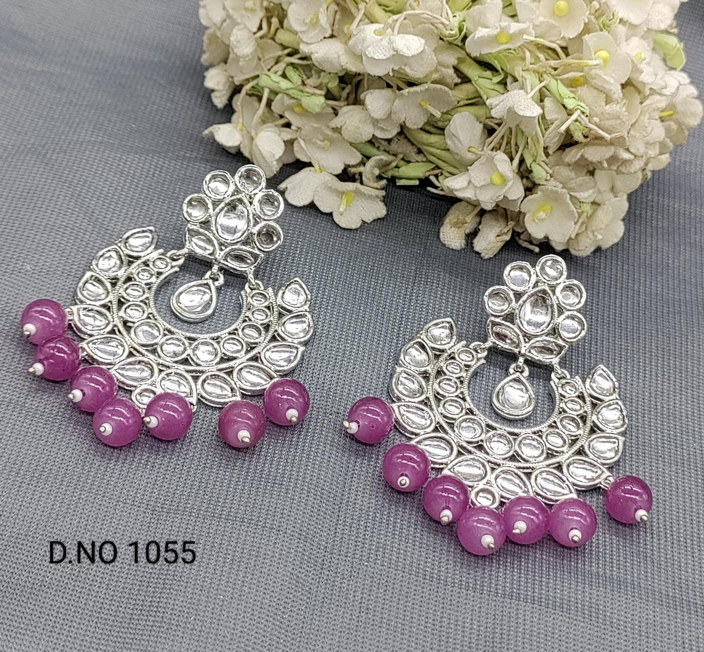 Kundan Rodium Earring Sku 1055 rchiecreation