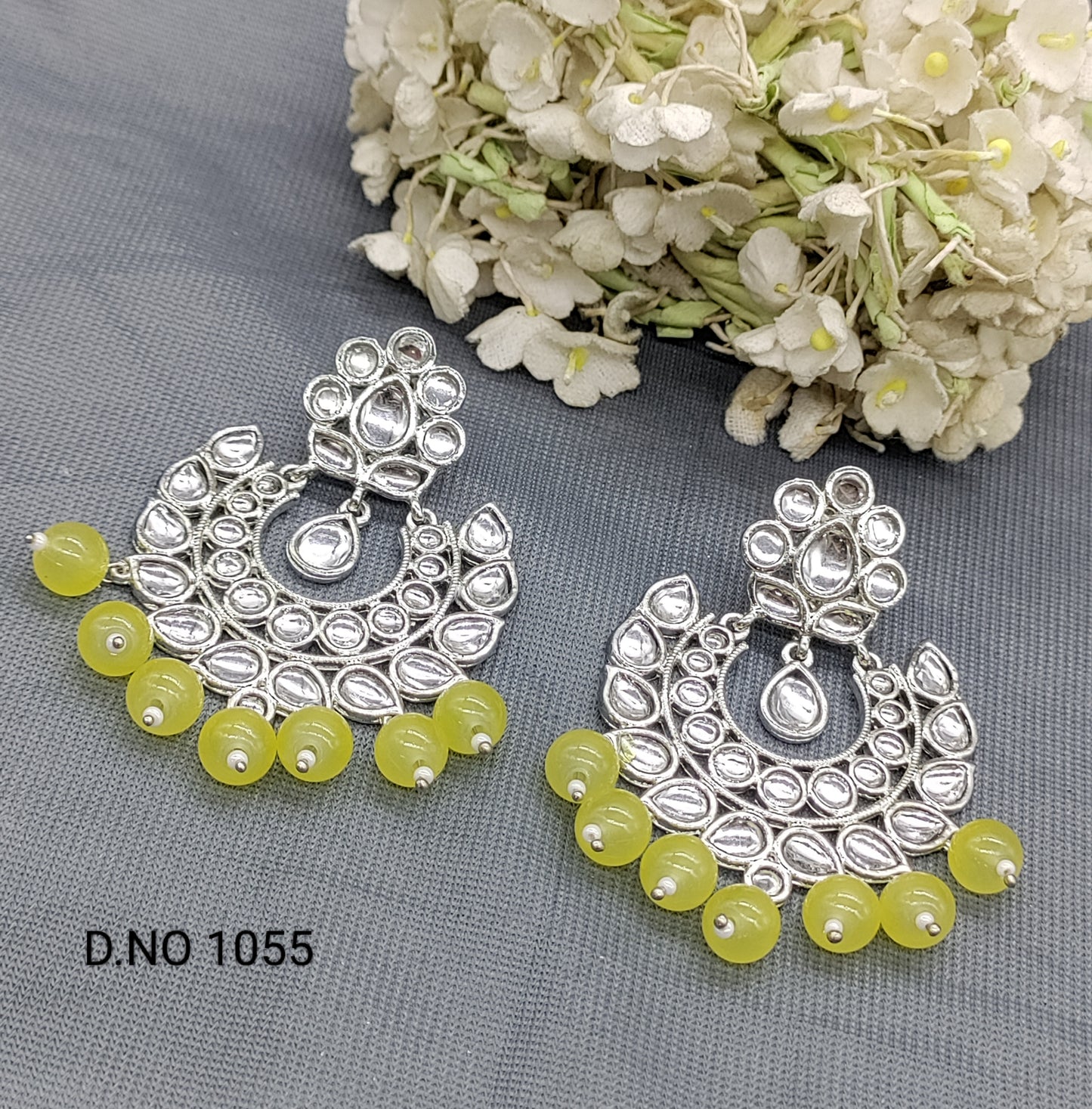 Kundan Rodium Earring Sku 1055 rchiecreation